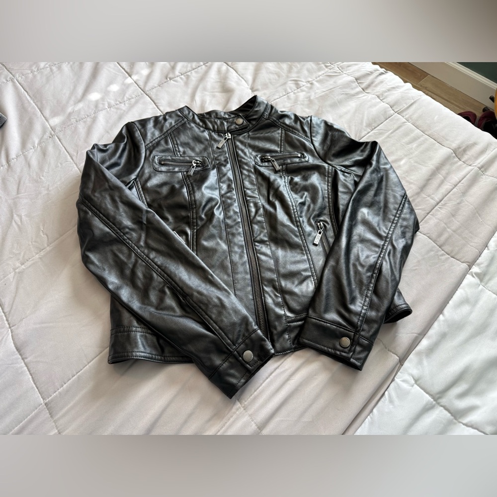 JouJou Women's Black Faux Leather Bomber Jacket